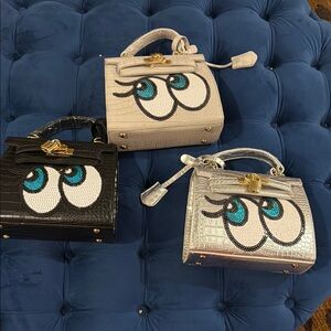 Chic Crocodile Pattern Handbag - Black, Silver, White